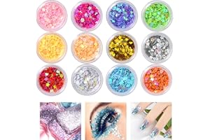 Nivofu Chunky Glitter, 12 Colors Festival Glitter, Nail Glitter Powder, Face Glitter, Holographic Cosmetic Glitter for Face B