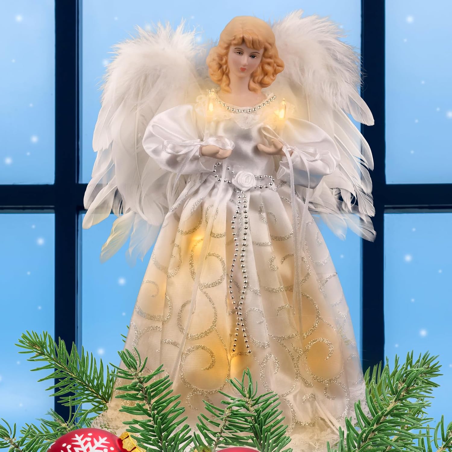 Tree Toppers - Christmas Tree Topper with Lights | 12.5 inch White Angel Doll Tree Topper | Battery-Powered Tree Toppers Christmas Decorations