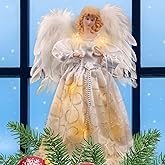 Christmas Tree Topper with Lights | 12.5 inch White Angel Tree Topper | Battery-Powered Tree Toppers Christmas Decorations