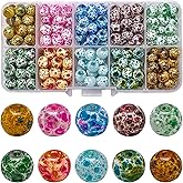 KINGSHINE 8mm Glass Beads for Jewelry Making, 200pcs Ice Flower Round Bracelet Beads Crystal Loose Beads for Bracelets Necklaces Earrings DIY Jewelry Making and Christmas Accessories