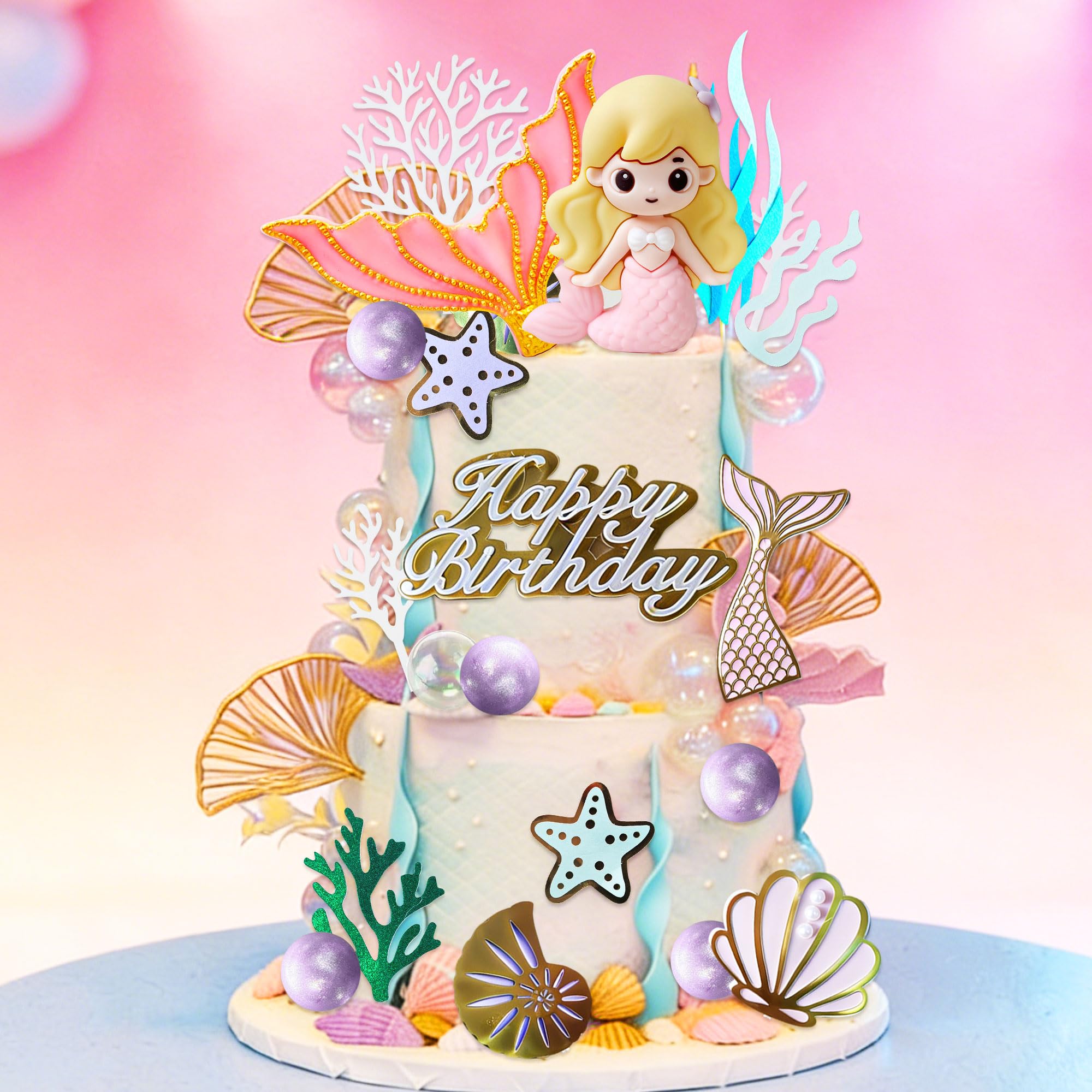 Mermaid Tail Cake Topper Under the Sea Cake Decoration Seashell Cake Topper Mermaid Tail Cake Topper Mermaid Party Supplies