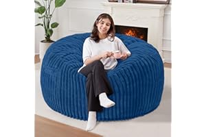 Homguava 3 FT Bean Bag Chair,3' Big Bean Bag,Large Bean Bag Chairs for Adults with Memory Foam Filled,Comfy Beanbag Chairs Soft Bean Bag Sofa with Dutch Corded Plush Cover-Blue