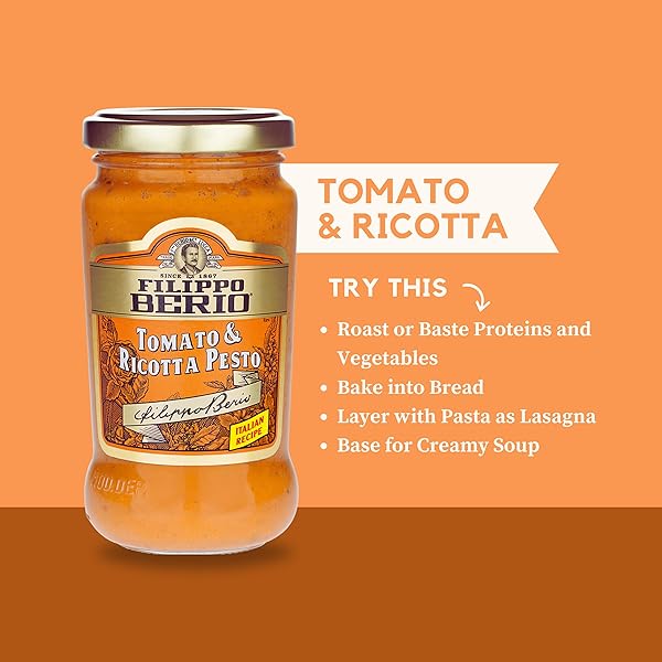 FILIPPO BERIO PESTO, TOMATO & RICOTTA, 6.7 OUNCE GLASS JAR, GLUTEN FREE, NON-GMO