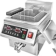 EGGKITPO 12.6 QT Commercial Fryer Induction Fryer with Timer and Drain Electric Deep Fryer with Basket and Lid 12 L Large Countertop fryer for Home Use Kitchen Commercial Business 120V 1800W