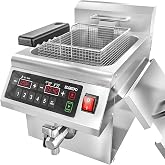EGGKITPO 12.6 QT Commercial Induction Fryer with Timer, Drain Electric Deep Fryer with Basket 12 L Large Tabletop fryer for Commercial Business, Kitchen Pre-set Menu function 304SS Oil Tank 120V 1800W
