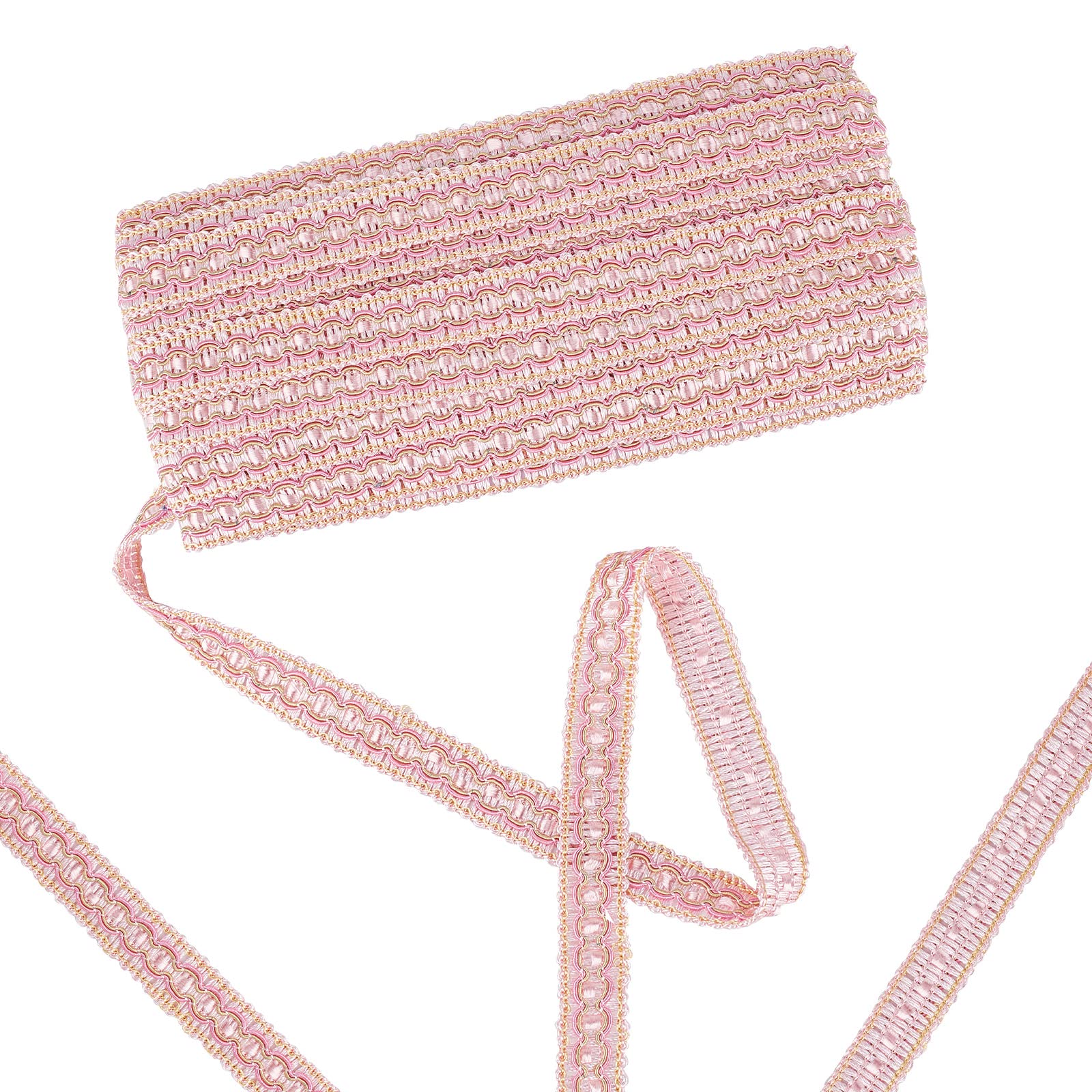 GORGECRAFT 15.3 Yards/14m Pink Gimp Braid Trim 20mm Polyester Centipede Braid Ribbon Golden Metallic Eadge Woven Gimp Fringe Trimmings for DIY Sewing Crafts Curtain Table Clothes Costume Decoration