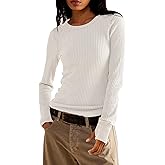 morhuduck Women's Waffle Knit Tops Long Sleeve Shirts Casual Slim Fitted Crew Neck Pullover Shirts