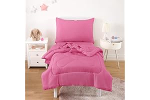 Wake In Cloud - Toddler Bedding Set for Boys Girls, 4 Pieces Soft Crib Bed Set Including Comforter, Sheets and Pillowcase, Hot Pink