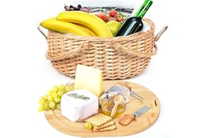 Hap Tim Wicker Picnic Basket Set with Charcuterie Boards for 2 - Unique Gifts Ideas for Couple, Engagement, Wedding, Bridal Shower, Family, Christmas, White Elephant Gifts for Adults(Y2408A-1)