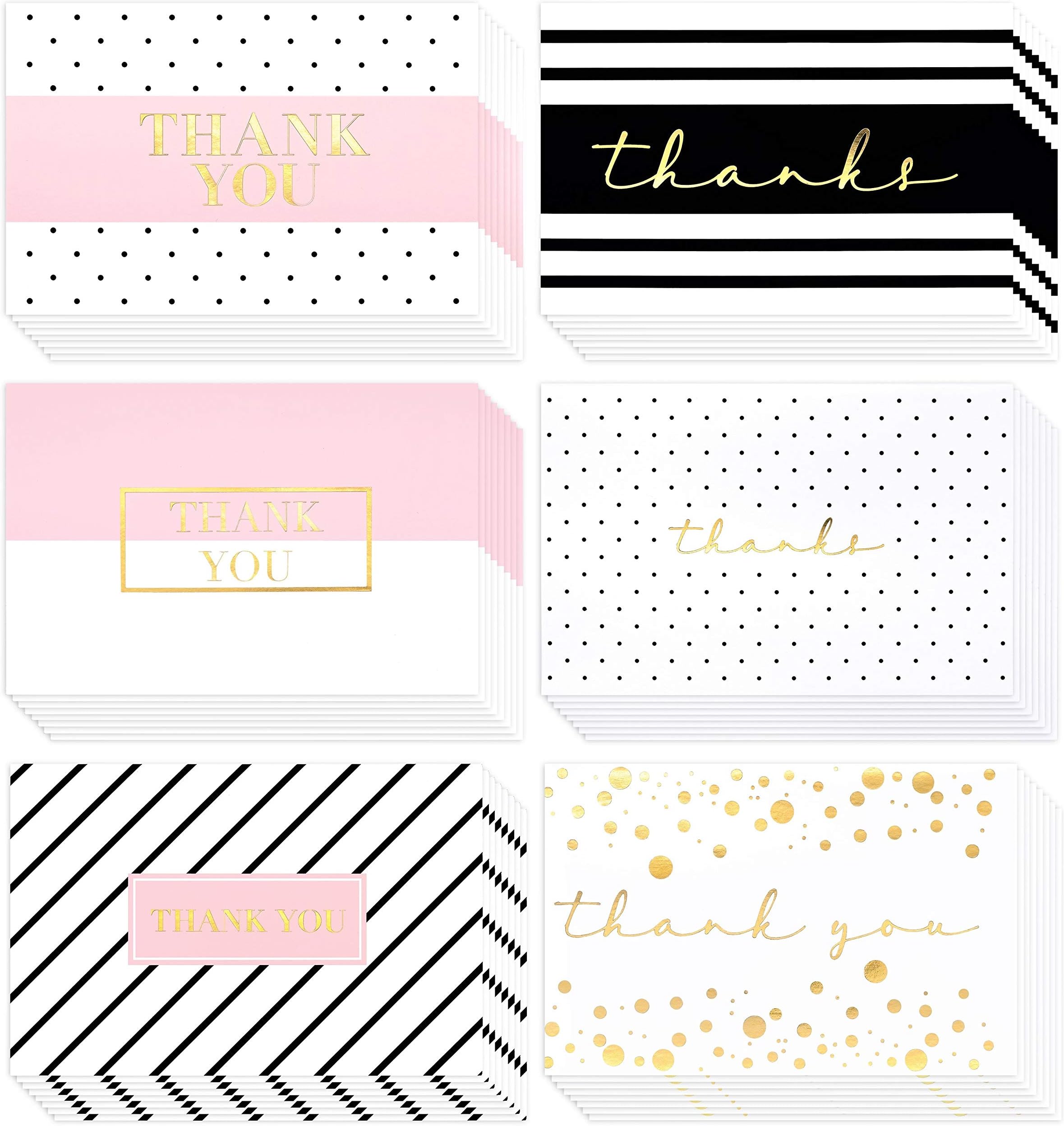 60 Gold Foil Thank You Cards- Elegant Thank You Cards - Thank You Greeting Cards Embossed In Fancy Gold Letters - Baby Shower, Bridal, Wedding Thank You Cards- Include 60 Envelopes- 4 x 6 inches