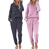 Ekouaer 2 Pack Womens Pajama Sets Long Sleeve Lounge Sets Soft Pj Sleepwear Loungewear