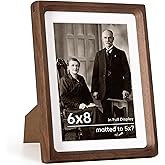 6x8 Frame USA-Sourced Natural Walnut Wood Solid Wood Photo Frame Handcrafted Rounded Corner with Mat to 5x7 Picture Frames Display with Real Glass Family Picture, Wedding Picture, Photo, Certificate