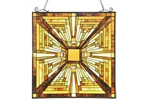 Capulina Stained Glass Window Hanging Panels Mission Elegant Style Suncatcher with Chain for Home Decor Gifts