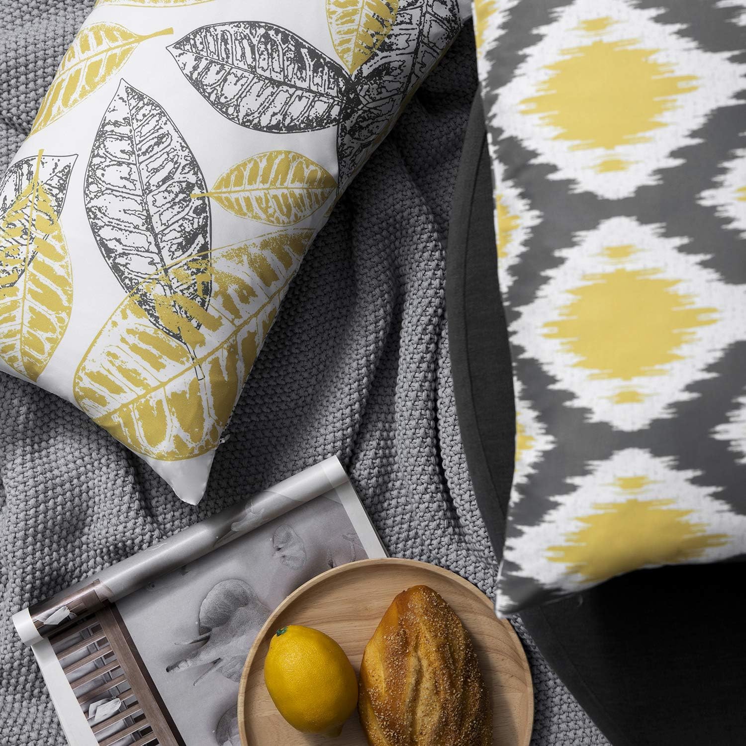Phantoscope Set of 4 New Living Series Decorative Throw Pillow Case Cushion Cover, Yellow and Grey, 12 x 20 inches, 30 x 50 cm: Home & Kitchen