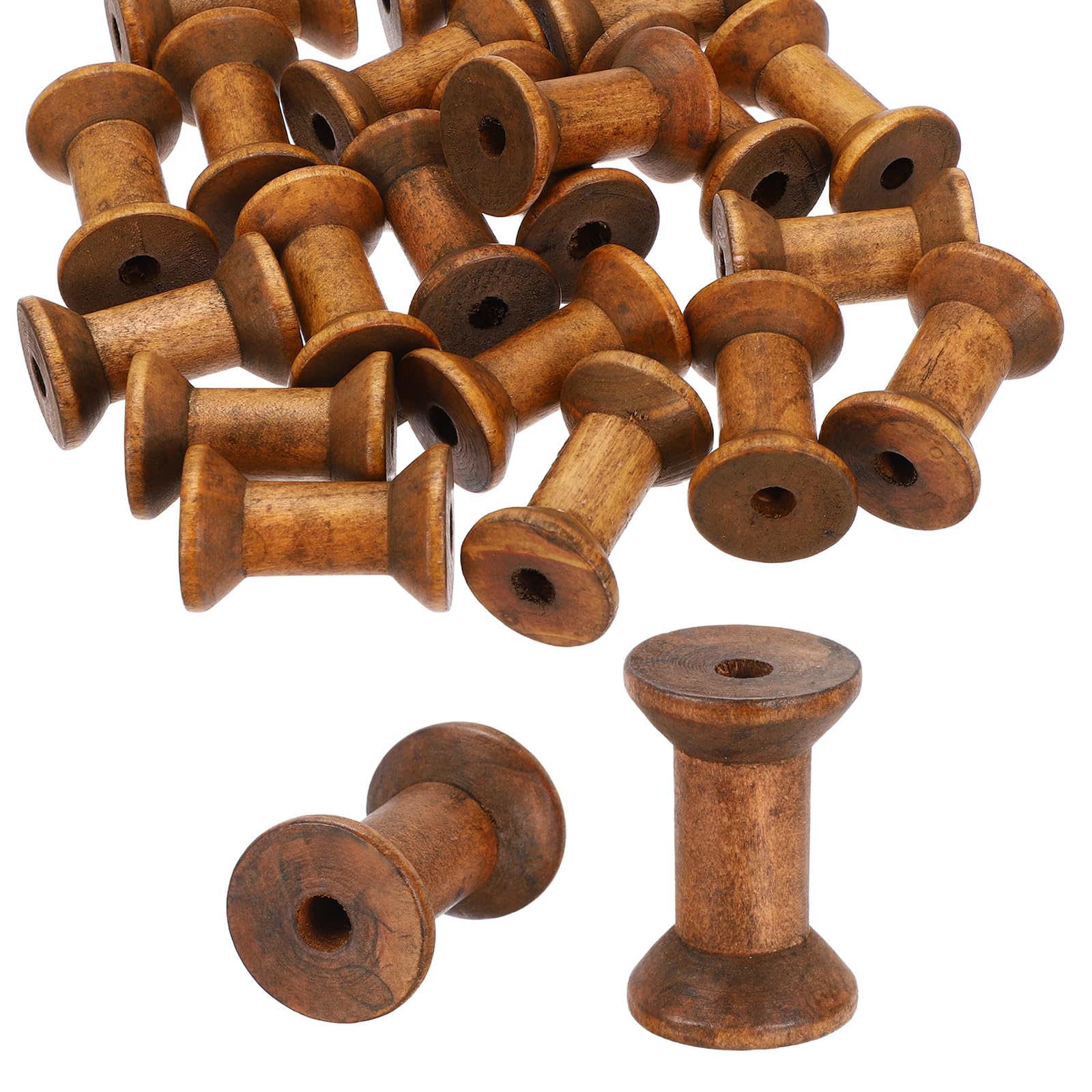 PATIKIL Wooden Empty Spools 2" x 1.4", 20Pcs Unfinished Wood Sewing Thread Spool Natural Wire Weaving Bobbins for Crafts Embroidery, Brown