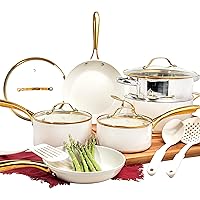 Gotham Steel 15Pcs Pots and Pan Set Ceramic Cookware Set with Improved Non Toxic Ceramic and Titanium Coating Lasts 2X Longer