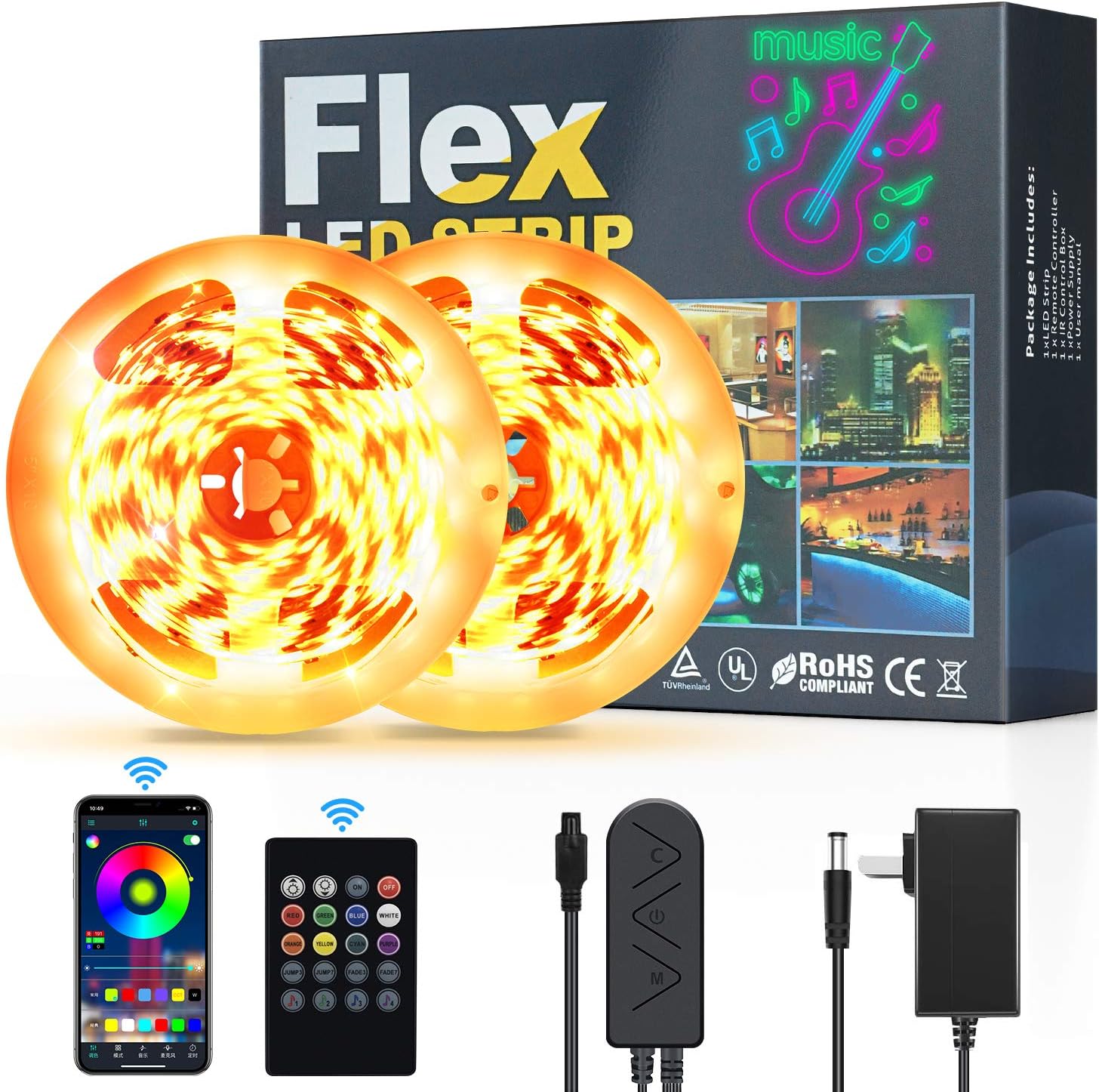 WIGBOW 39.4ft LED Strip Lights,Music sycn,Bluetooth APP Control, 16 Million Colors, Multiple Light Modes,LED Light Strips Kit Suit for Home, Bedroom, Kitchen,Courtyard,Party,Festival