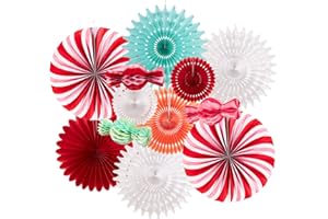 EASY JOY Christmas Hanging Paper Fans Decoration Christmas Peppermint Candy Hanging Ornaments Party Ceiling Hangings Deco Candy Tissue Paper Fans Backdrops Party Supply