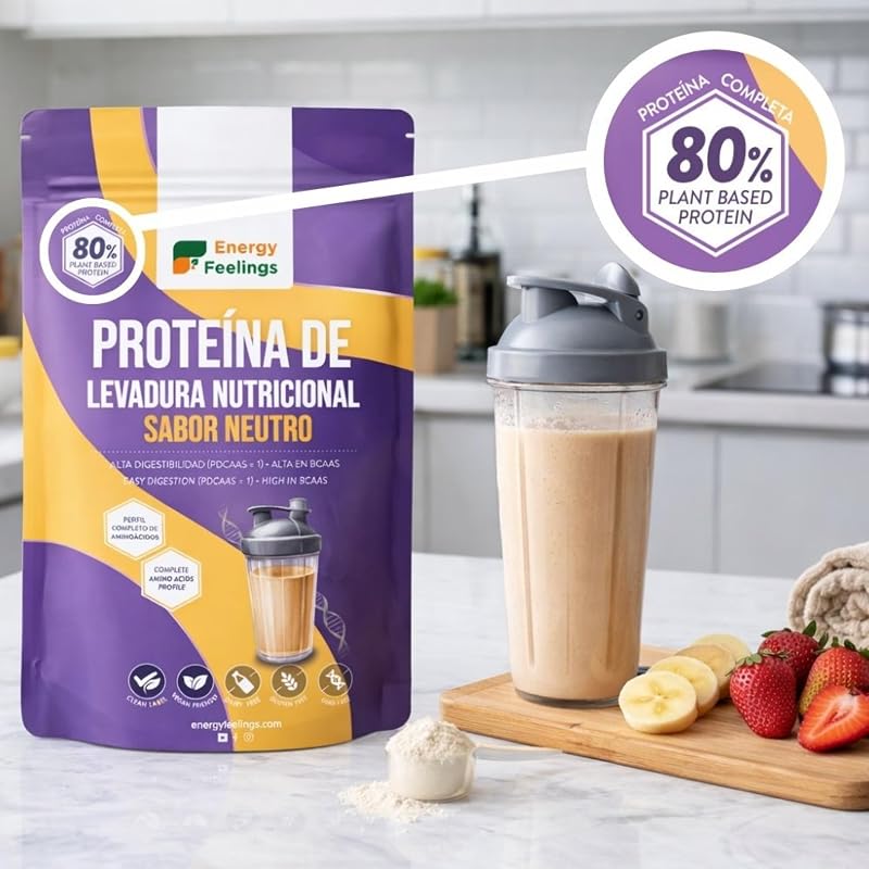 Proteína de Levadura Nutricional en Polvo Sin Sabor 500g, Proteína Vegana Sin Lactosa y Sin Gluten para Masa Muscular con Todos los Aminoácidos Esenciales, Vegan Protein Powder — foto 6 de 8