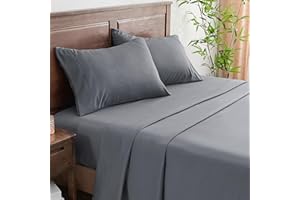 INFIIXSO Queen Sheets Set Grey - 65% Polyester & 35% Rayon Made from Bamboo Silky Bed Sheets, Deep Pockets Fits up to 15", Breathable, Wrinkle Free and Soft Queen Sheet & Pillowcase Sets