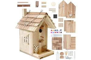 RIOYCHAN Wooden Birdhouse Kit for Adults, DIY Bird House Craft to Paint, Adult Woodworking Building Kit for Outside, Garden, Yard - Wood, 8.5in