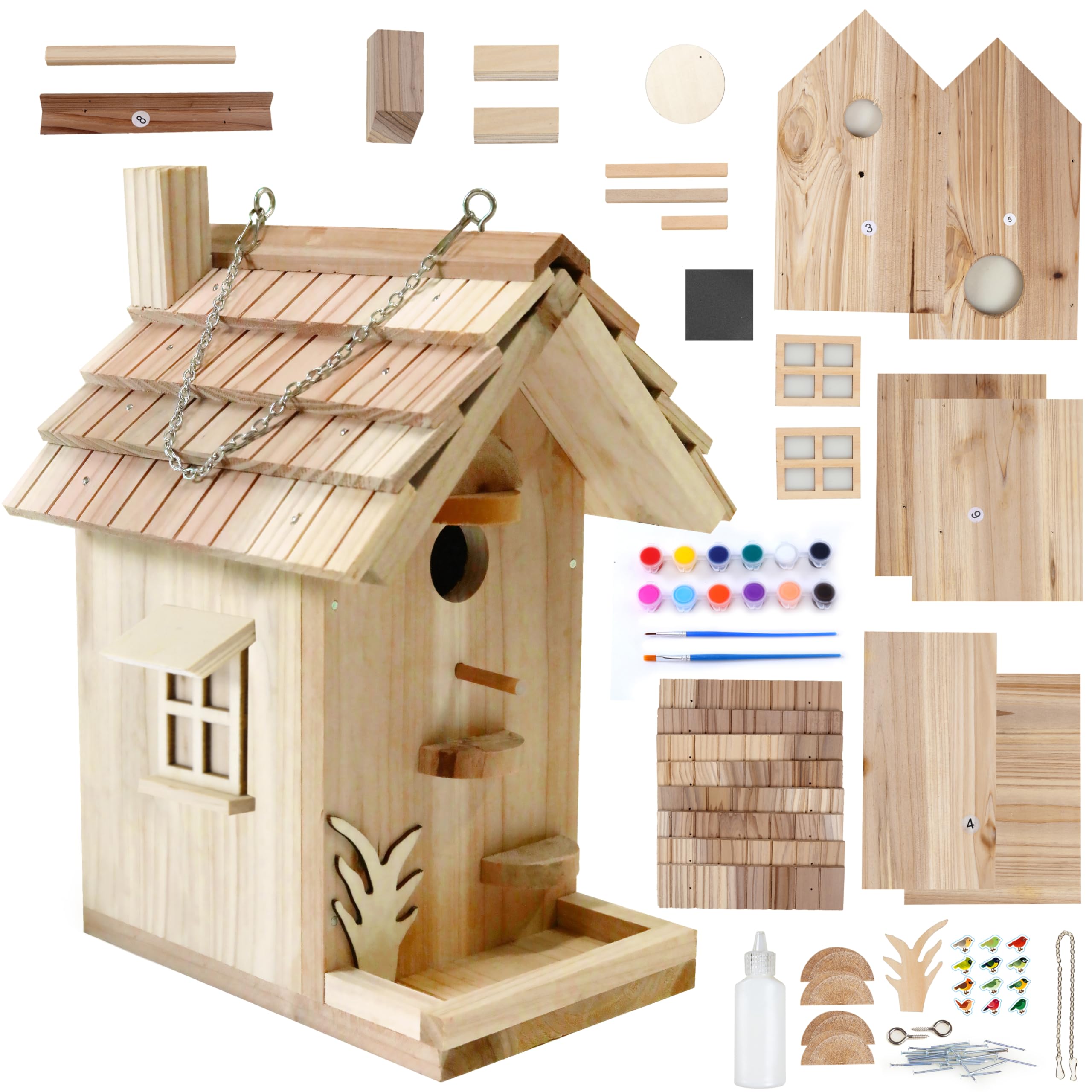Photo 1 of Wooden Birdhouse Kit for Adults, DIY Bird House Craft to Paint, Adult Woodworking Building Kit for Outside, Garden, Yard - Wood, 8.5in