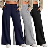 Sweetyweee 3 Pack Women's Plus Size Pants Wide Leg High Waist Casual Lounge Yoga Pants Baggy Stretchy Seams Joggers Trousers