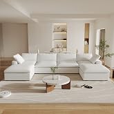 WJShome Cloud Modular Sectional Sofa Couch with 2 Storage Ottomans,160.6" U Shaped Couch,Minimalist Wide Deep Seat Convertible Couches for LivingRoom, Covers Washable&amp;Replaceable,White