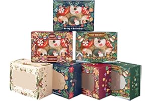 Bakepacker Christmas 12pcs Bakery Boxes with Window 8.3x5.9x3.7 inches Pastry Boxes Cookie Boxes for Bakerys Thick & Sturdy