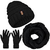 Aneco Winter Warm Knitted Scarf Beanie Hat and Gloves Set Men & Women's Soft Stretch Hat Scarf and Mitten Set
