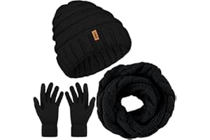 Aneco Winter Warm Knitted Scarf Beanie Hat and Gloves Set Men & Women's Soft Stretch Hat Scarf and Mitten Set