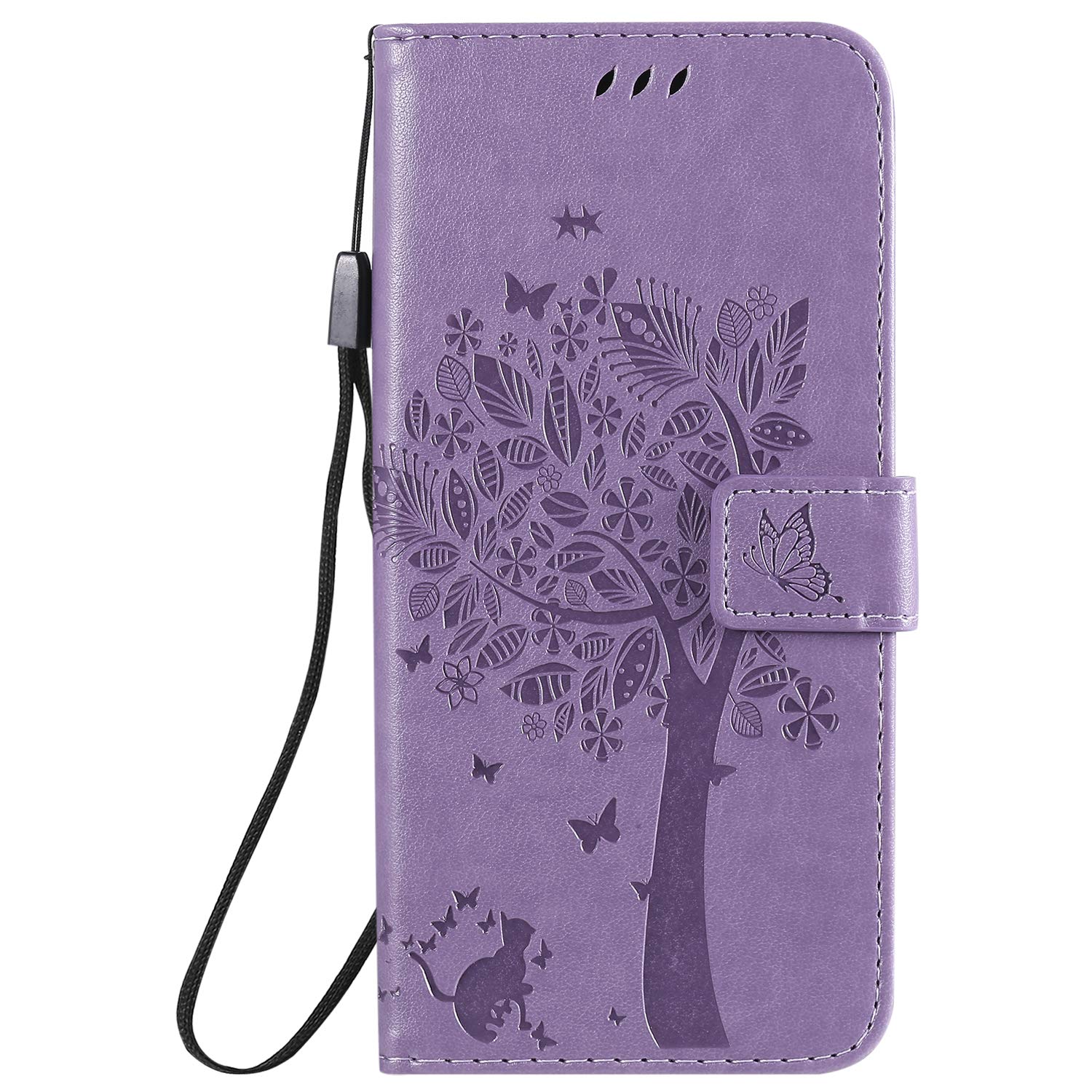 Motorola Moto G30/Moto G10 Case, for Moto G30/G10 Flip Case with Card Slots Magnetic Kickstand PU Leather Wallet Phone Cover Cat & Tree Embossed TPU Bumper Protective Shockproof Case, Light Purple