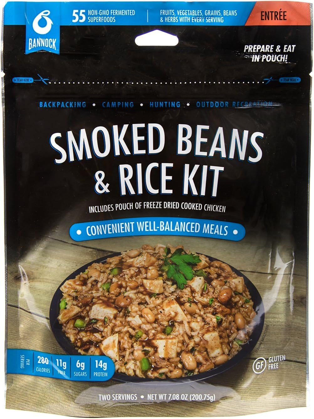 Bannock Smoked Beans and Rice w/ Chicken - 6 Pouches - 15 Servings - Gluten Free Freeze Dried Camping, Hiking & Backpacking Meal - Cook In Pouch Camp Dinner