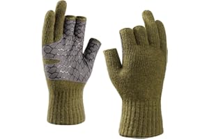 Riverruns Wool Fishing Gloves, 3-Cut Fingerless Winter Warm Gloves Men Women for Ice Fishing, Photography, Hunting & Hiking
