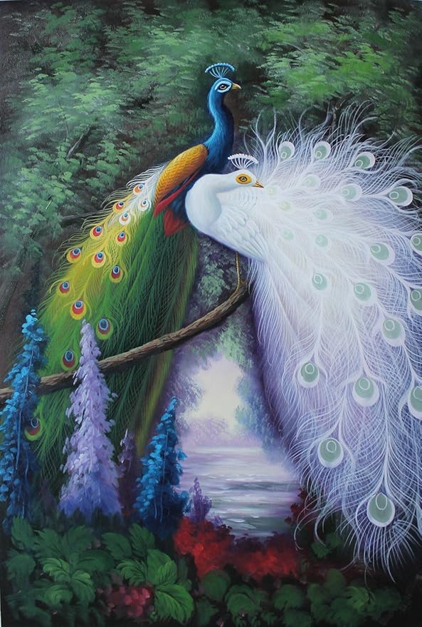 Peacock Birds Oil Painting on Canvas 24x36 Beautiful Canvas