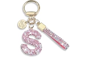 JINGUAZI Pink Blue White Initial Letter Keychain Gift for Women Girls Bling Sparkly Cute Backpack Car Key Accessories Lanyard