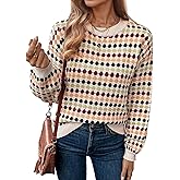 EVALESS Women's Sweaters Fall Fashion 2025 Long Sleeve Polka Dot Top Cowboy Chic Pullover Sweaters Colorblock Outfits