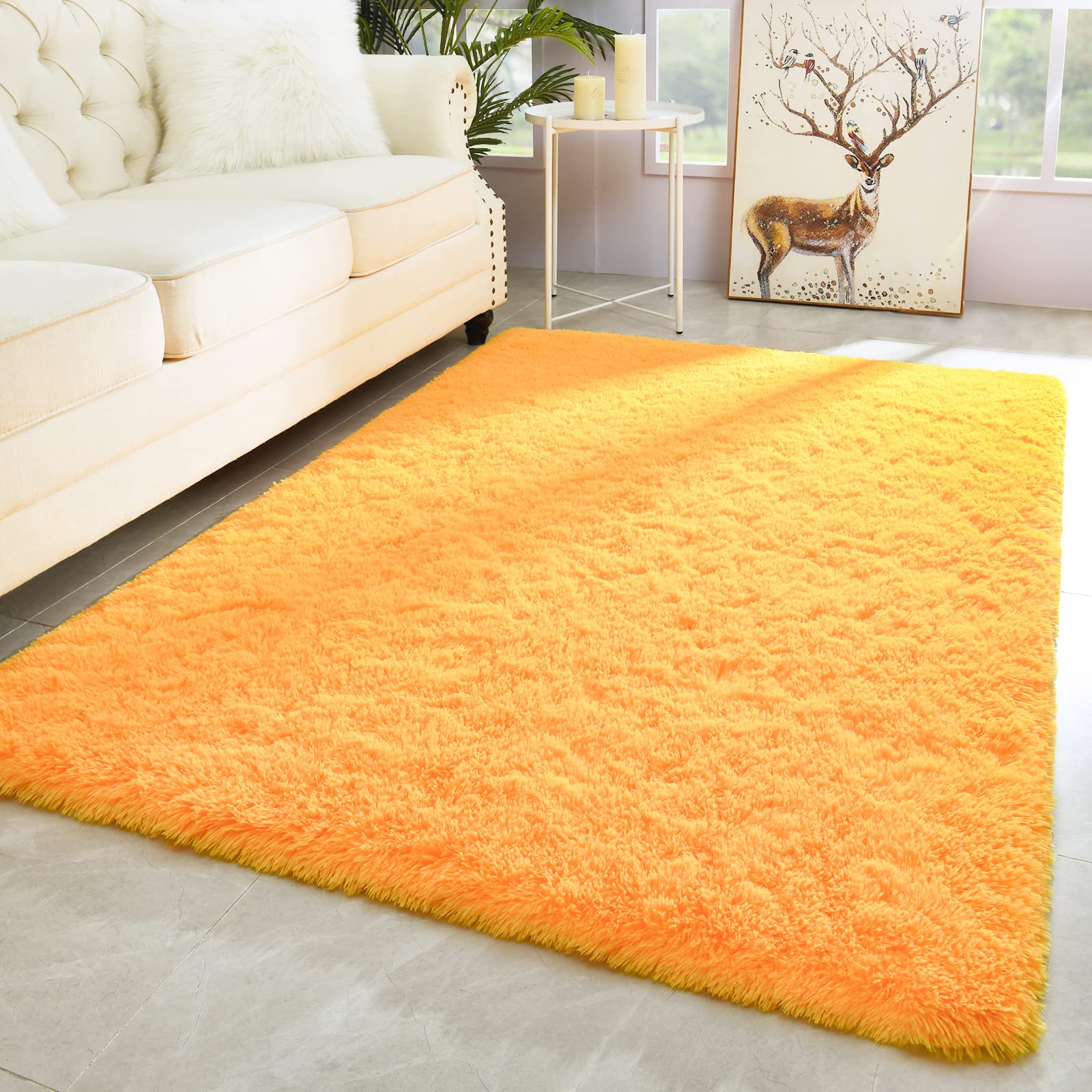 Photo 1 of Merelax Modern Soft Fluffy Large Shaggy Rug for Bedroom Livingroom Dorm Kids Room Indoor Home Decorative, Non-Slip Plush Furry Fur Area Rugs Comfy Nursery Accent Floor Carpet 4'x6' Orange