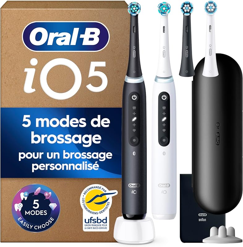 Brosses à Dents Electriques iO 5 Duo, 4 Brossettes, Noire et Blanche