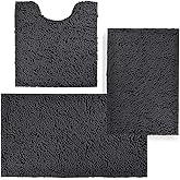 Bathroom Rugs Sets 3 Piece,Bath Mats for Bathroom Non Slip, Thick Chenille Bath Rug,Soft and Absorbent Shaggy Bathroom Mat Set Machine Wash & Quick Dry Durable Carpet for Bath, Kitchen,Dark Gray