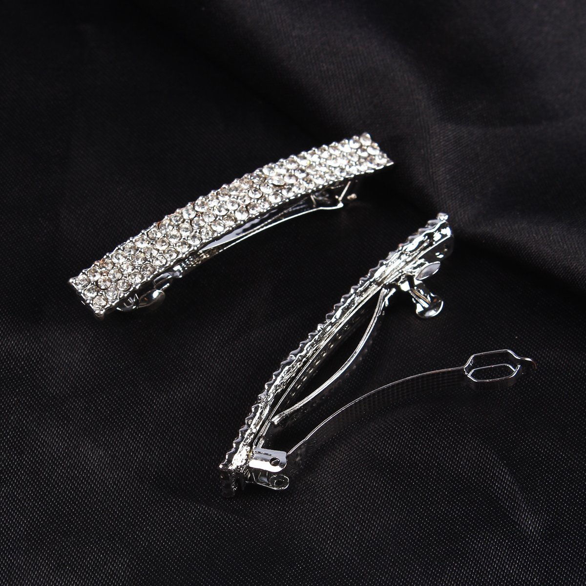 Luxxii Clear Fancy Rhinestone Crystal Hair Barrette Clip Hair Pin (Pack 2, Silver
