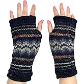 Ella Sussman Hand Knit Fingerless Winter Striped Texting Gloves Warm Wool Fleece Lined