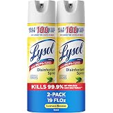 Lysol Disinfectant Spray, Sanitizer, Lemon, 19 oz, 2 Pack | Multi-Surface Disinfecting &amp; Sanitizing Antibacterial Room Spray, Deodorizer Spray, Home &amp; Bathroom Cleaning Supplies