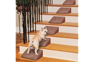 INRLKIT 40D Density Foam Dog Ramp for Stairs Suits for Small Dogs Cats, Pet Steps Stairs for Staircase Stairs with Anti-Slip Bottom and Self-Sticky Pads to Fix(6Pack, Reddish Brown)
