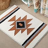 TANVILL Bathroom Rugs White Boho Bath Mat Non Slip, Soft Absorbent Washable Aztec Bath Rug Floor Mat for Bathroom Shower Tub Modern Decor 18x24