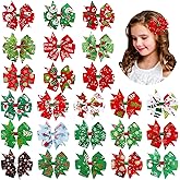 Honoson 24 Pcs Christmas Hair Bows Clips Snowflake Hair Accessories 3 Inch Christmas Bow for Women Colorful Xmas Boutique Xmas Bowknot Hairpins Barrette Gifts for Winter Holiday(Classic Pattern)
