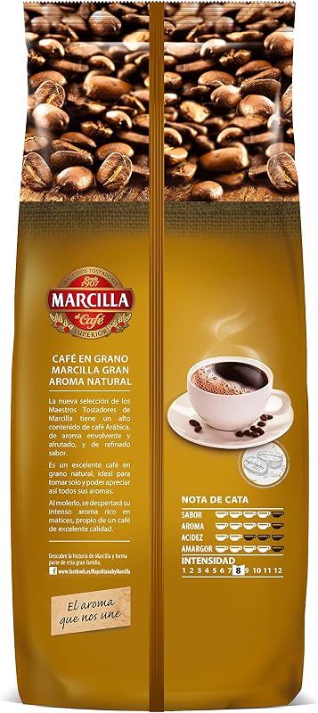 Marcilla gran aroma café em grãos 100% natural torrado - intensidade 8 | 1000g