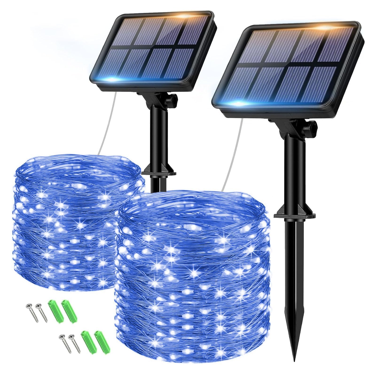 btfarm 2 Pack Solar String Lights Outdoor Garden Waterproof, Total 16M/53FT 160 LED Solar Powered Fairy Lights, 8 Modes Copper Wire Solar Lights for Patio Yard Party, Blue โ image 1