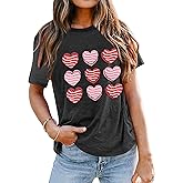 Valentine Shirt for Women Candy Heart Print T-Shirt Casual Short Sleeve Love Heart Tee Tops