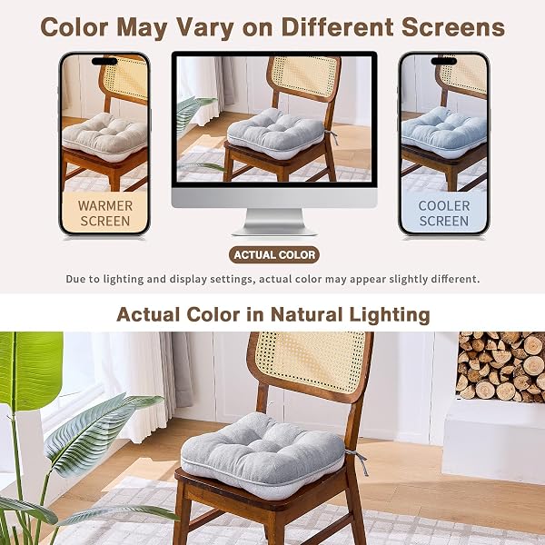 BETU CHAIR CUSHIONS FOR DINING CHAIRS SET OF 4,3.5″ THICK KITCHEN TABLE CHAIR PADS WITH TIES,NON SLIP BACKING AND COVERS, SEAT CUSHION FOR DINING ROOM,BAR,PATIO CHAIRS,15.5″X15.5″X3.5″,LIGHT GREY